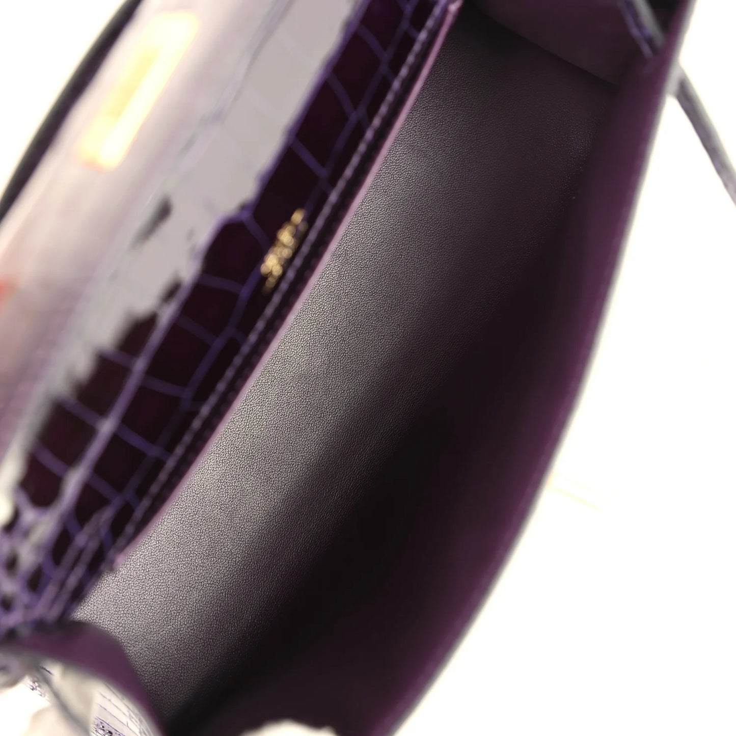 Hermès Kelly Pochette Amethyst Shiny Alligator Gold Hardware