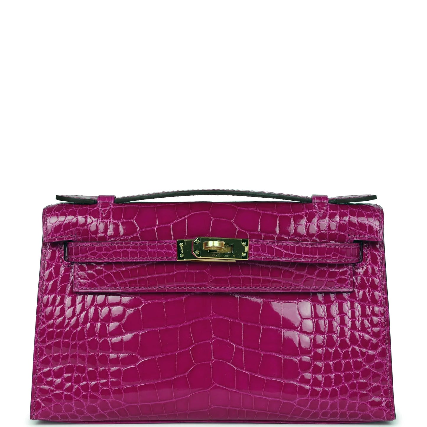 Hermès Kelly Pochette Rose Scheherazade Shiny Alligator Gold Hardware