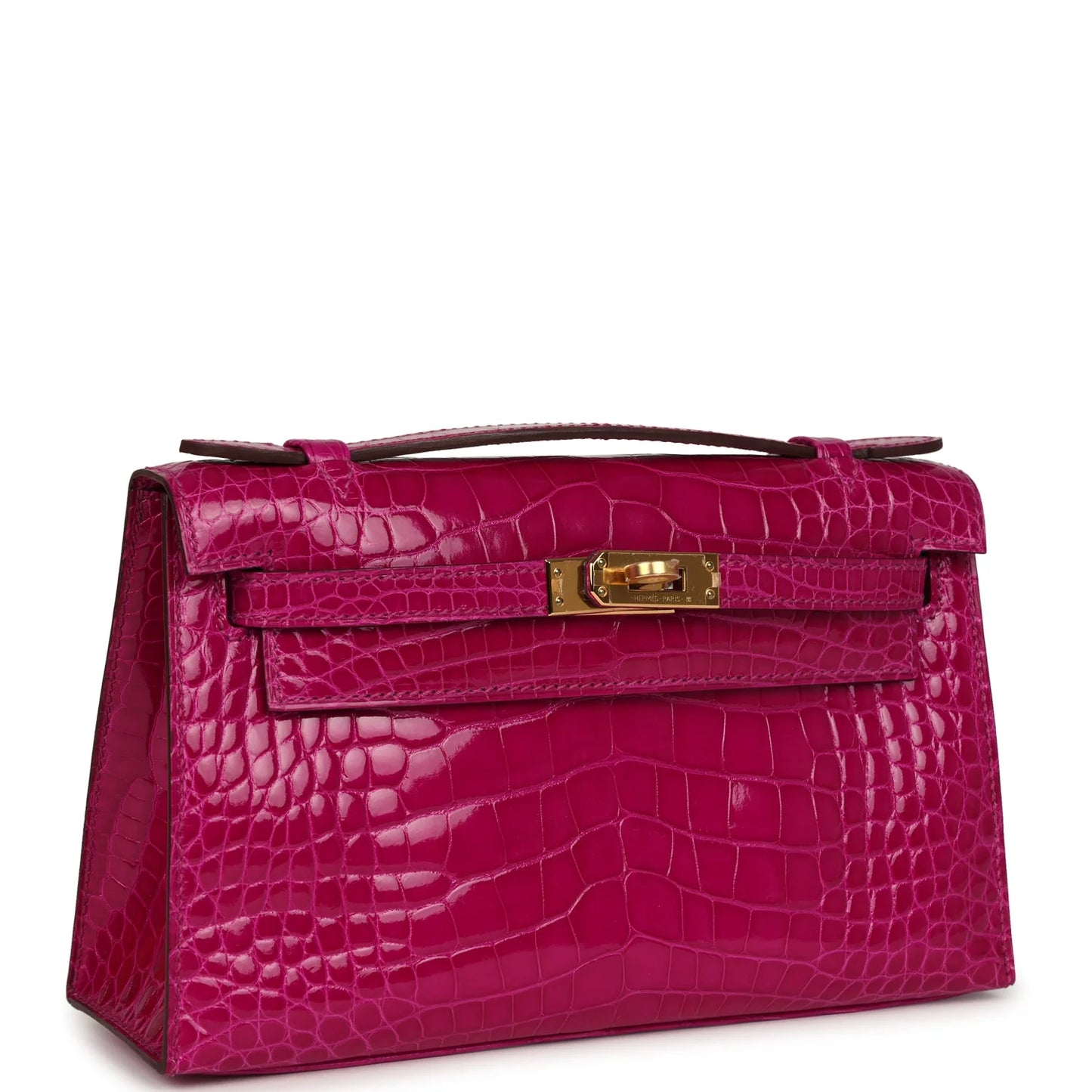 Hermès Kelly Pochette Rose Scheherazade Shiny Alligator Gold Hardware