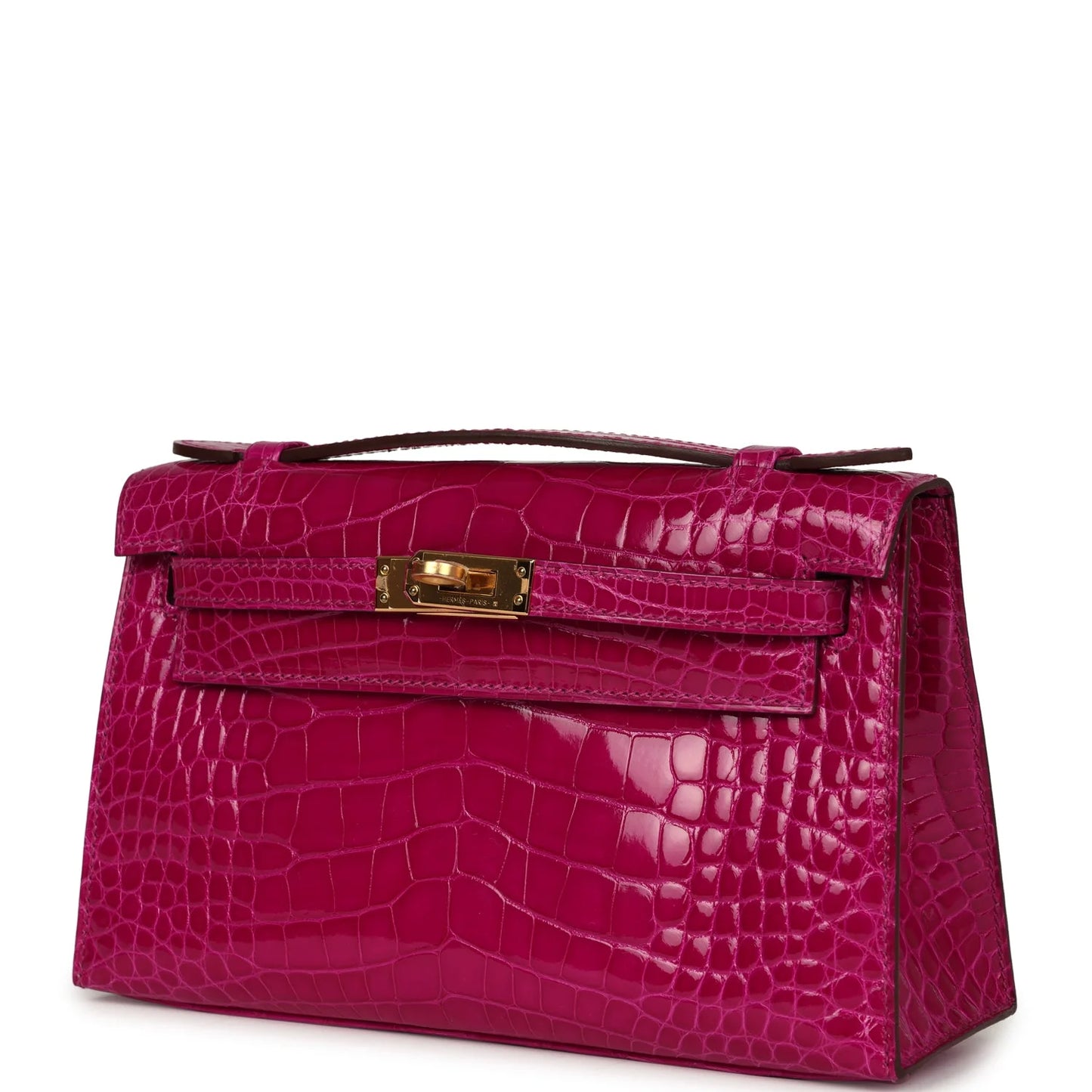 Hermès Kelly Pochette Rose Scheherazade Shiny Alligator Gold Hardware