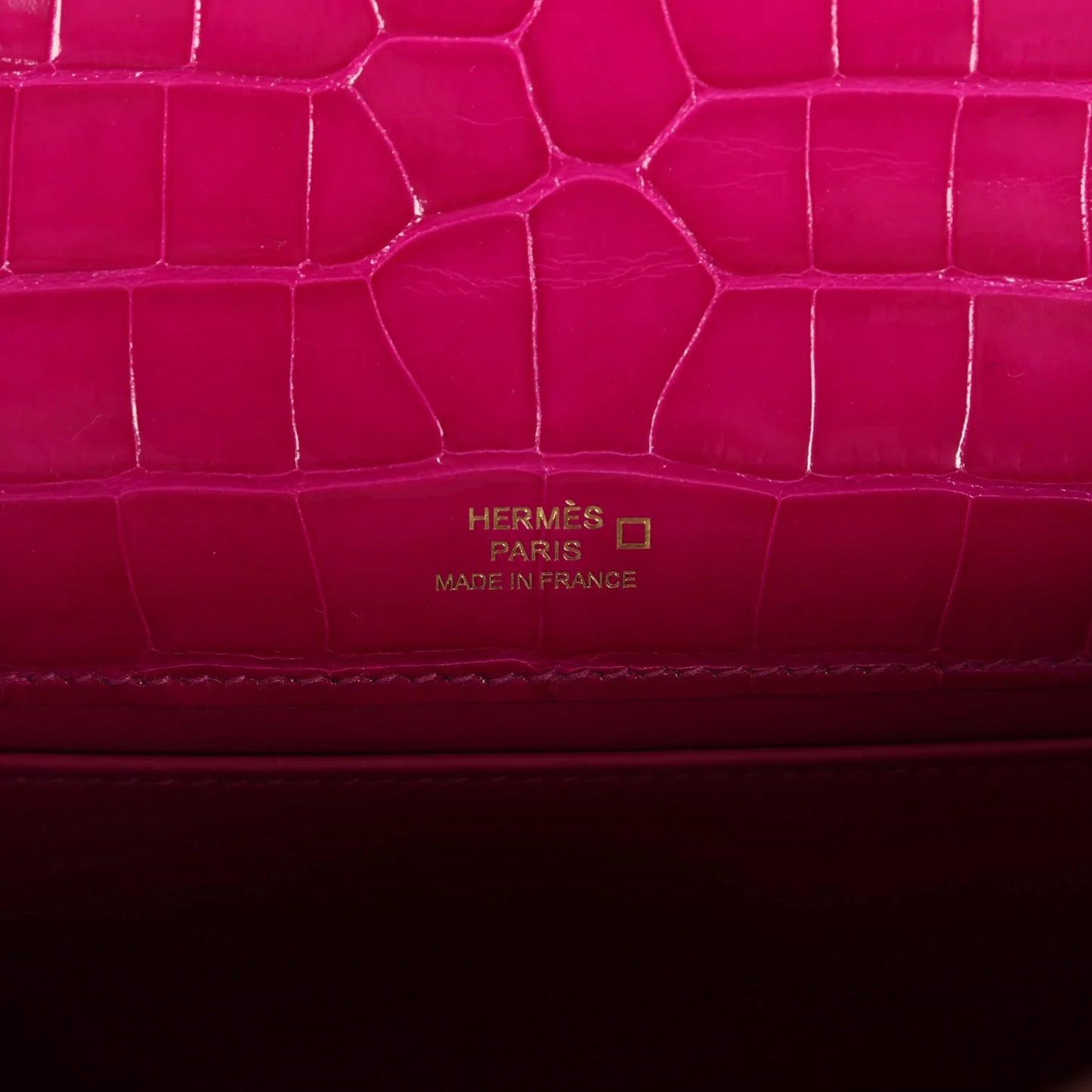 Hermès Kelly Pochette Rose Scheherazade Shiny Alligator Gold Hardware