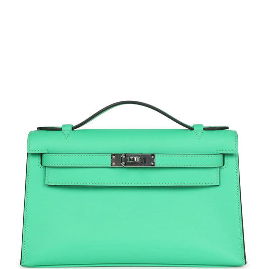 Hermès Kelly Pochette Vert Comics Swift Palladium Hardware