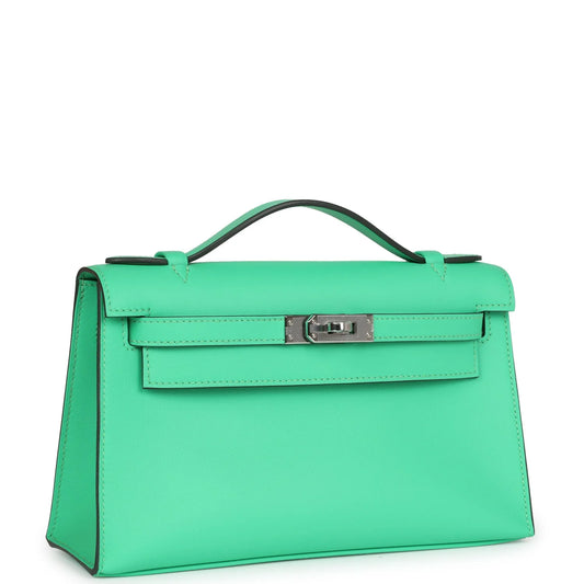 Hermès Kelly Pochette Vert Comics Swift Palladium Hardware