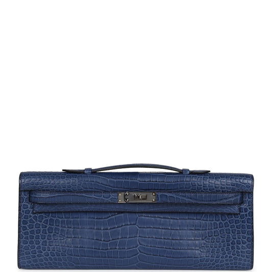 Hermès Kelly Cut Bleu De Malte Matte Porosus Crocodile Palladium Hardware