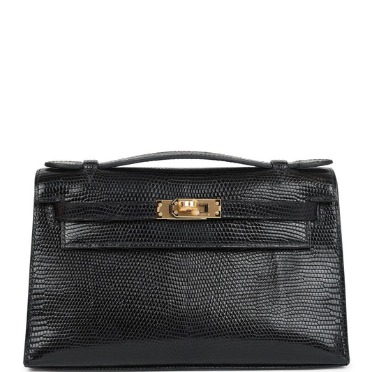Hermès Kelly Pochette Black Varanus Niloticus Lizard Gold Hardware
