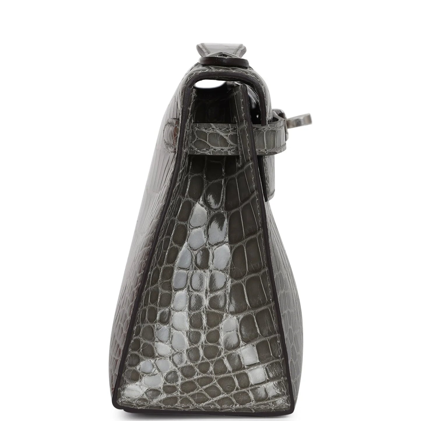 Hermès Kelly Pochette Gris Ciment Shiny Alligator Palladium Hardware