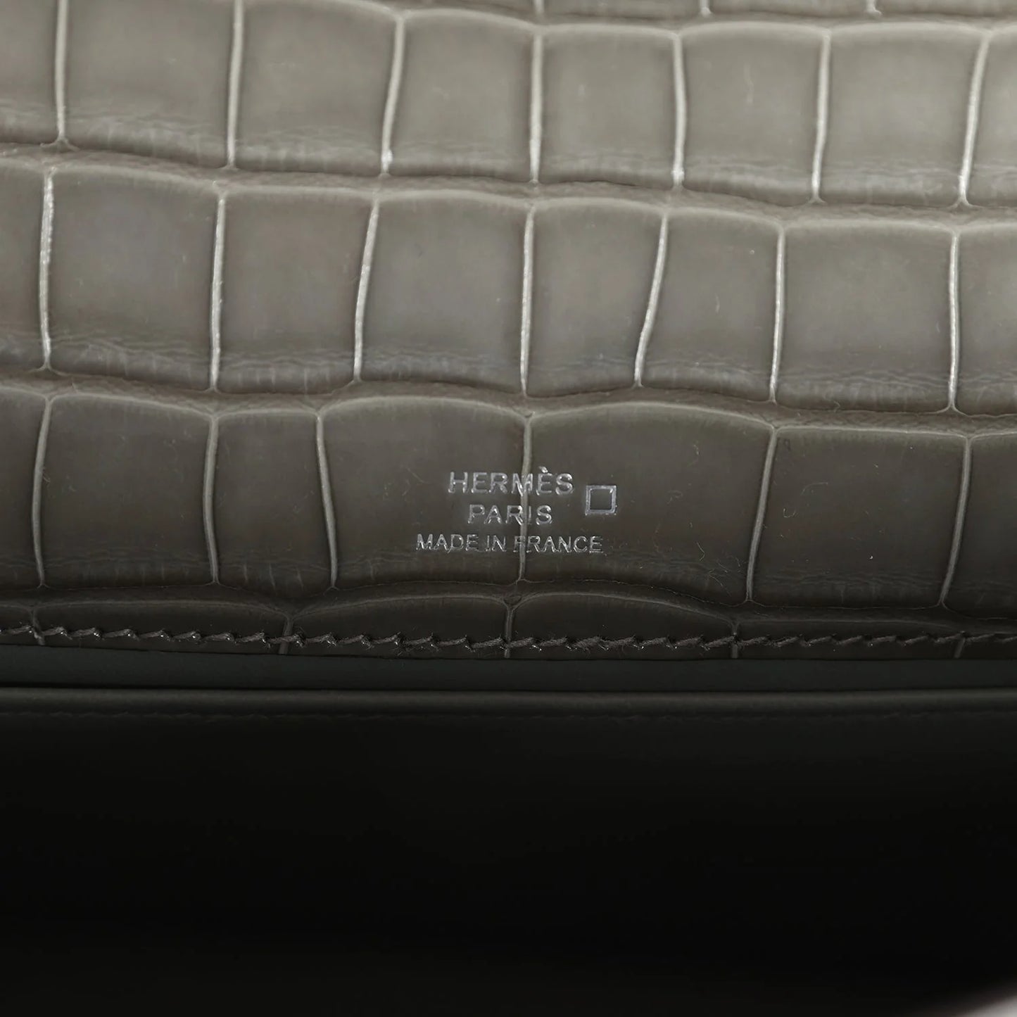 Hermès Kelly Pochette Gris Ciment Shiny Alligator Palladium Hardware