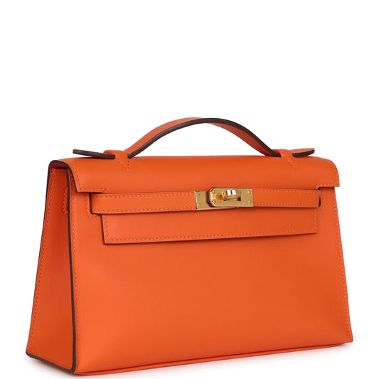 Hermès Special Order (HSS) Kelly Pochette Orange Verso Swift Gold Hardware