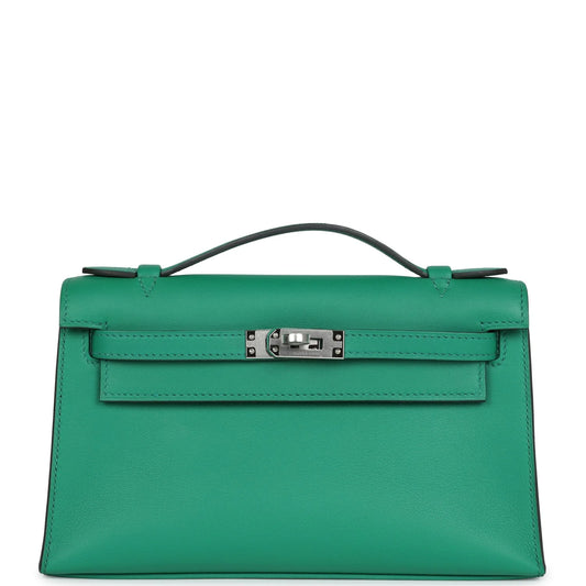 Hermès Kelly Pochette Vert Vertigo Swift Palladium Hardware
