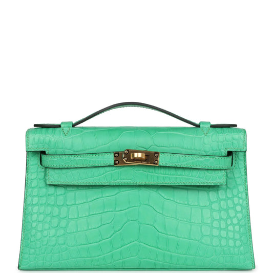 Hermès Kelly Pochette Vert Comics Matte Alligator Gold Hardware
