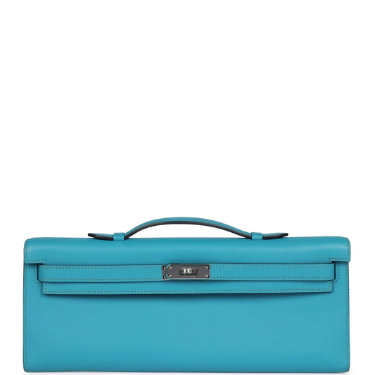 Hermès Kelly Cut Turquoise Swift Palladium Hardware