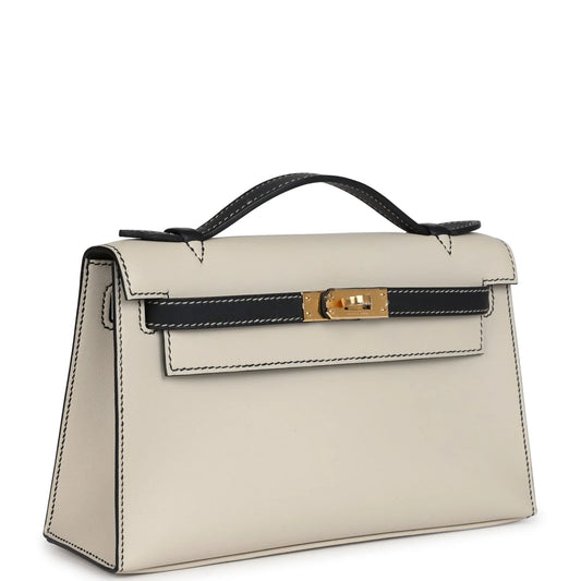 Hermès Special Order (HSS) Kelly Pochette Beton and Black Swift Gold Hardware