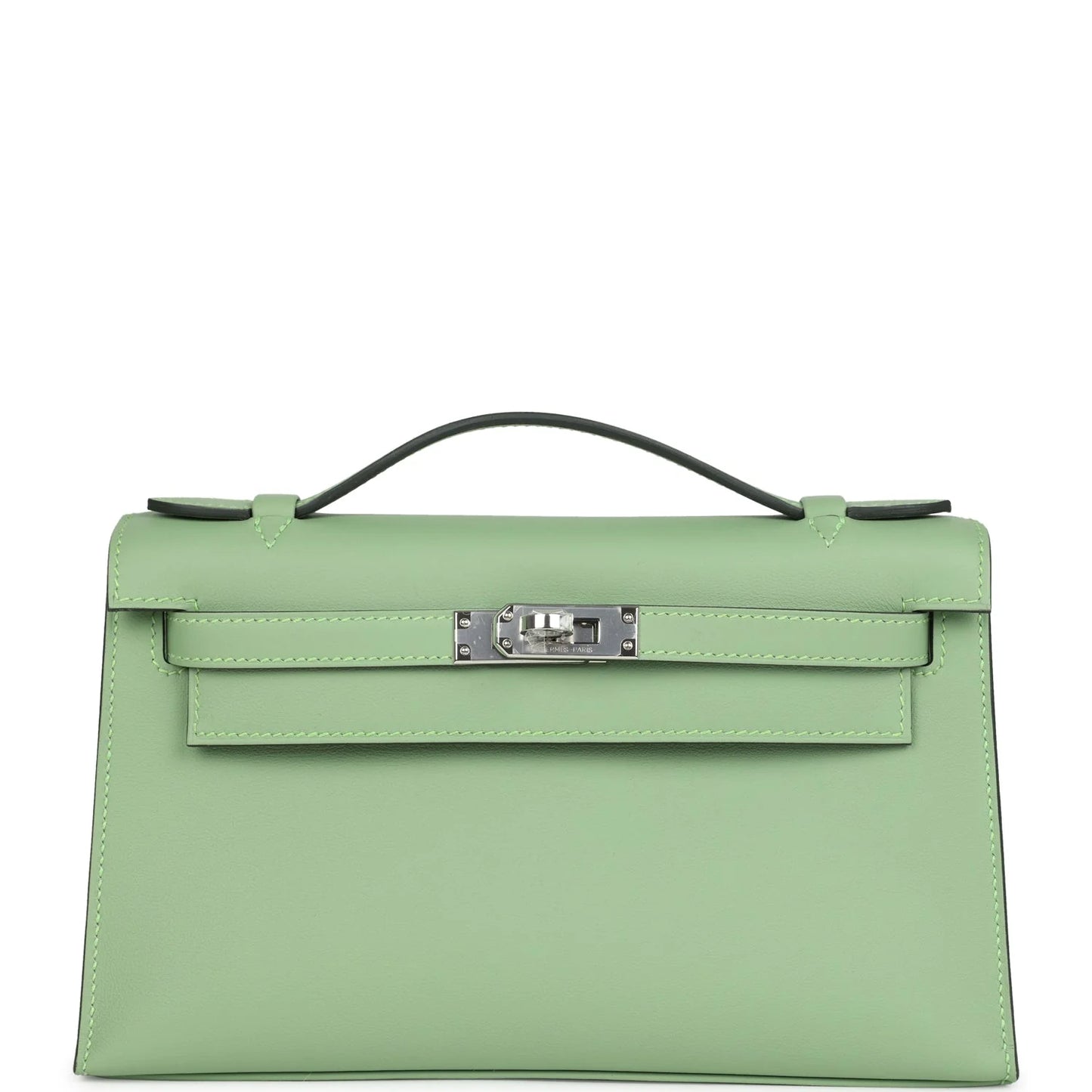 Hermès Kelly Pochette Vert Criquet Swift Palladium Hardware