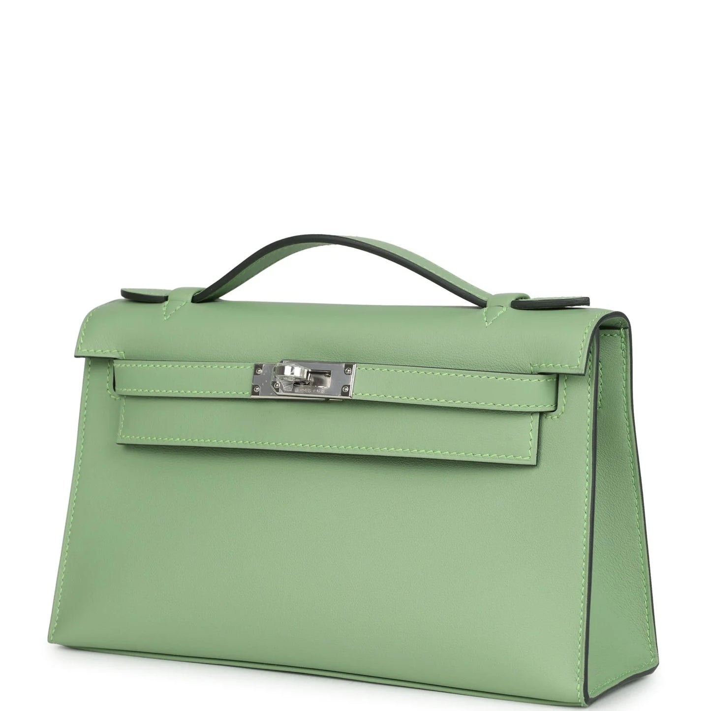 Hermès Kelly Pochette Vert Criquet Swift Palladium Hardware