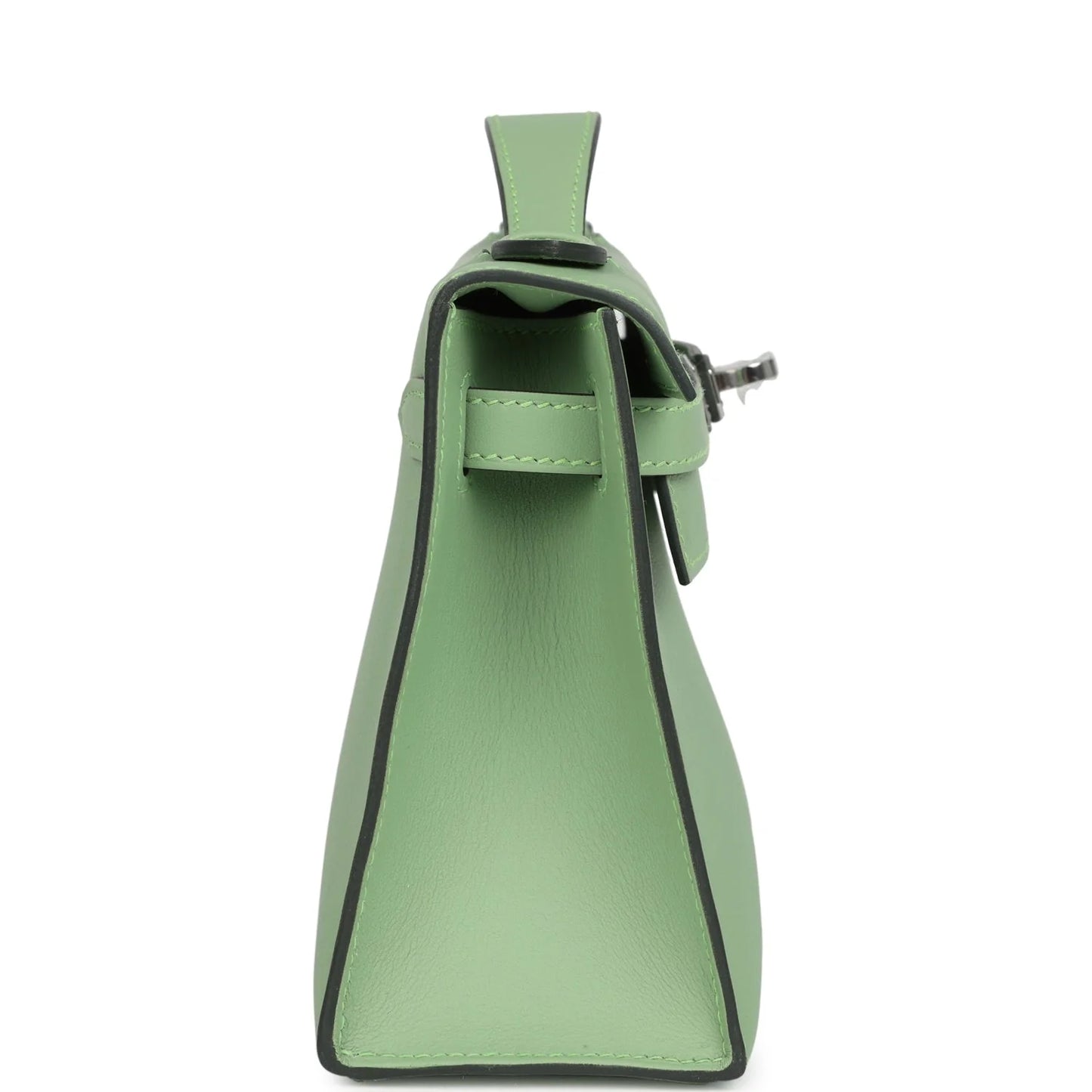 Hermès Kelly Pochette Vert Criquet Swift Palladium Hardware