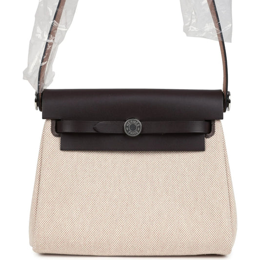 Hermès Herbag Zip 20 Mini Ecru and Beige Toile H Canvas and Ebene Vache Hunter Palladium Hardware