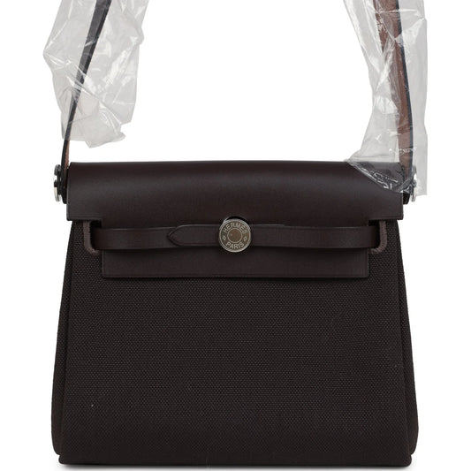 Hermès Herbag Zip 20 Mini Ebene Toile H Canvas and Vache Hunter Palladium Hardware