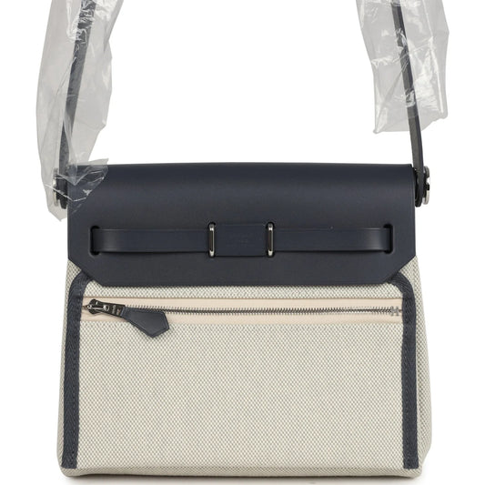 Hermès Herbag Zip 20 Mini Ecru and Bleu Glacier Toile H Canvas and Ardoise Vache Hunter Palladium Hardware