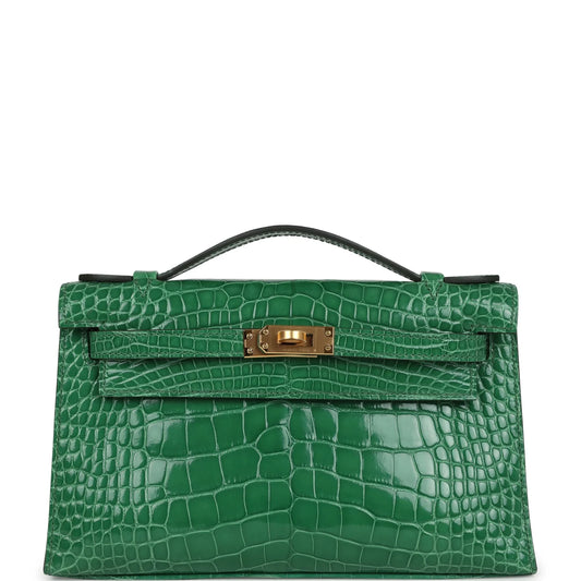 Hermès Kelly Pochette Cactus Shiny Alligator Gold Hardware