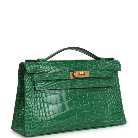 Hermès Kelly Pochette Cactus Shiny Alligator Gold Hardware