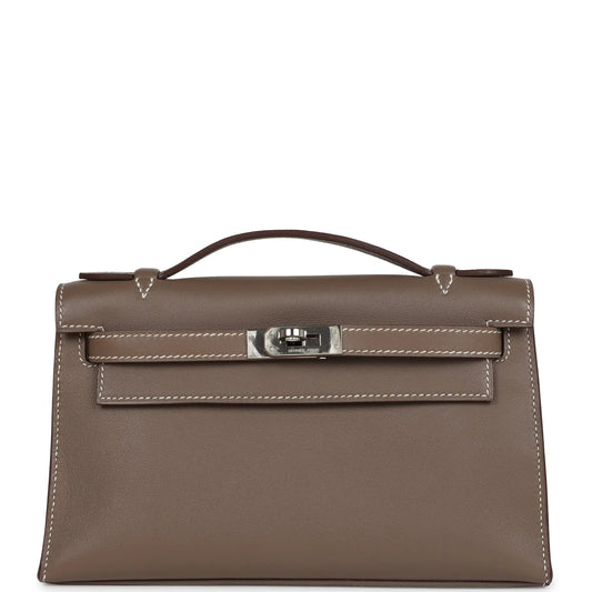 Hermès Kelly Pochette Etoupe Swift Palladium Hardware