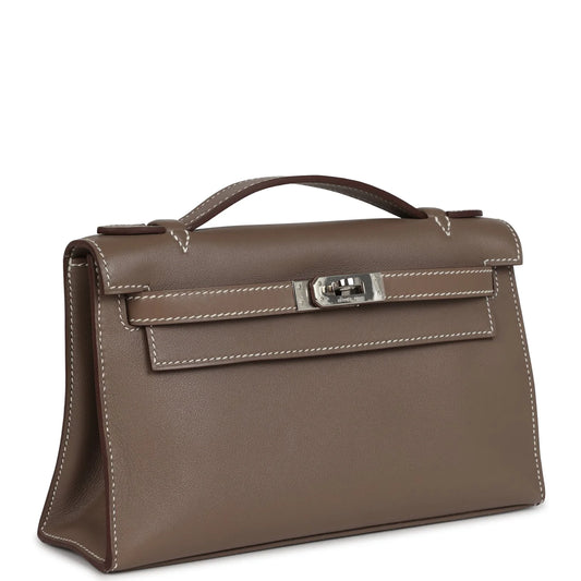 Hermès Kelly Pochette Etoupe Swift Palladium Hardware