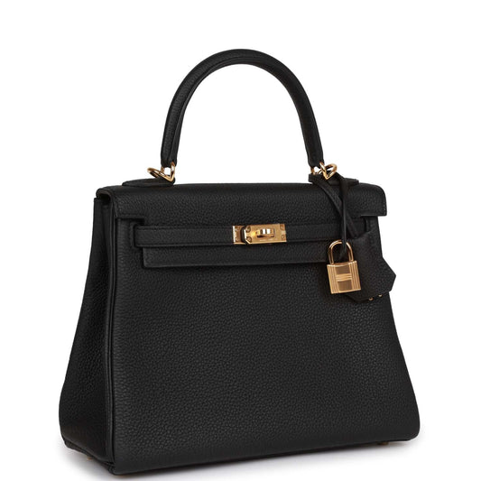 Hermès Kelly Retourne 25 Black Togo Gold Hardware