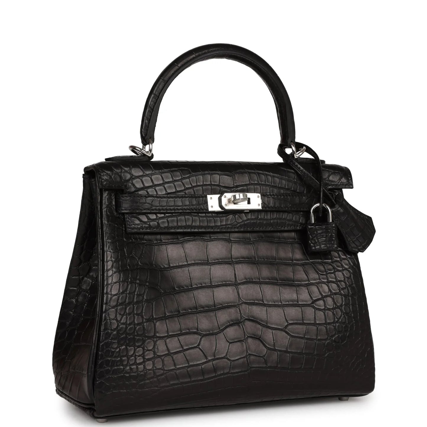 Hermès Kelly Retourne 25 Black Matte Alligator Palladium Hardware