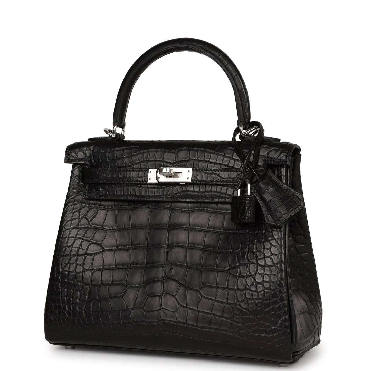 Hermès Kelly Retourne 25 Black Matte Alligator Palladium Hardware