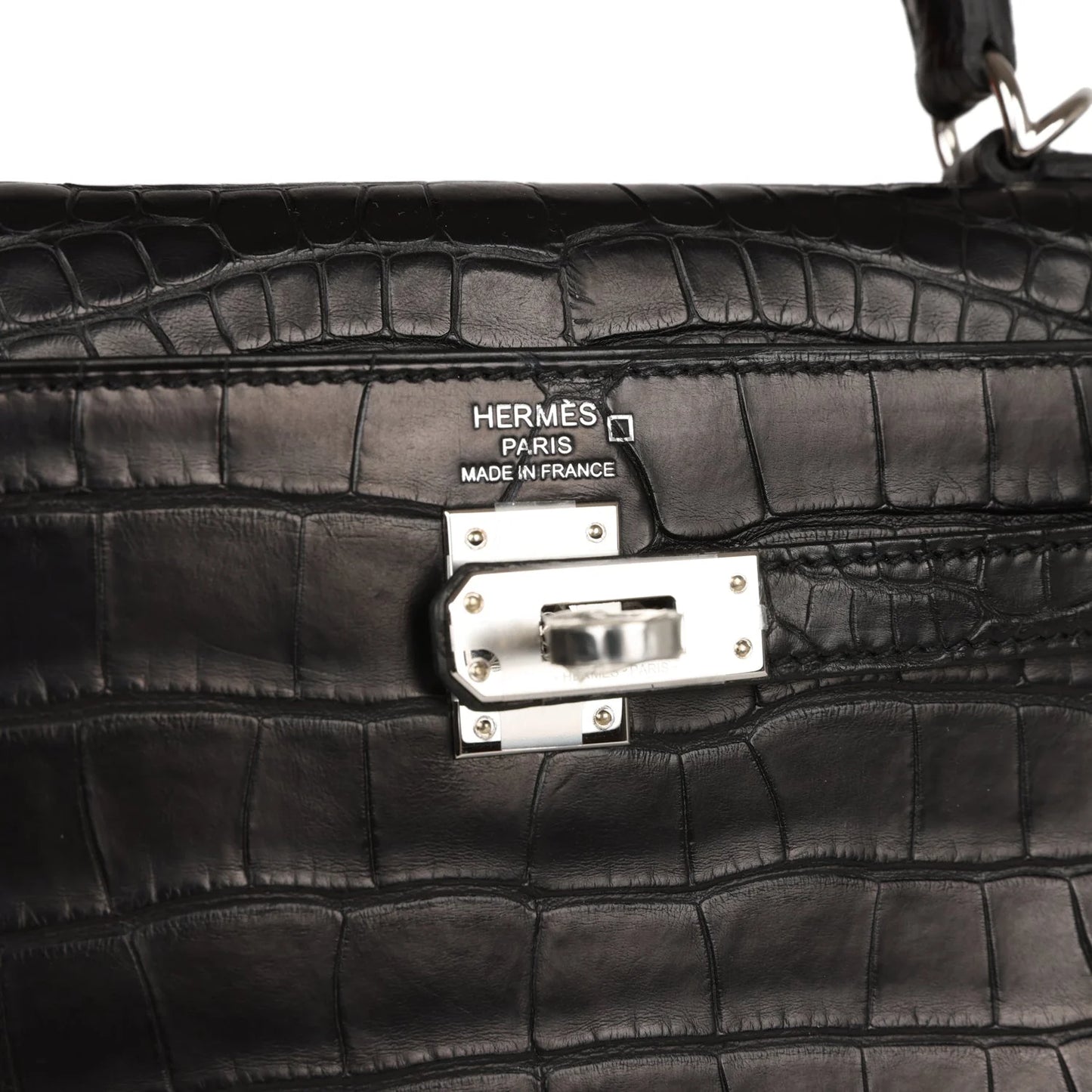 Hermès Kelly Retourne 25 Black Matte Alligator Palladium Hardware