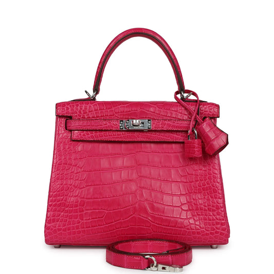Hermès Kelly Retourne 25 Framboise Matte Alligator Palladium Hardware