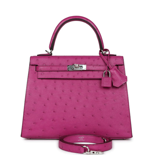 Hermès Kelly Sellier 25 Rose Pourpre Ostrich Palladium Hardware