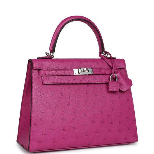 Hermès Kelly Sellier 25 Rose Pourpre Ostrich Palladium Hardware