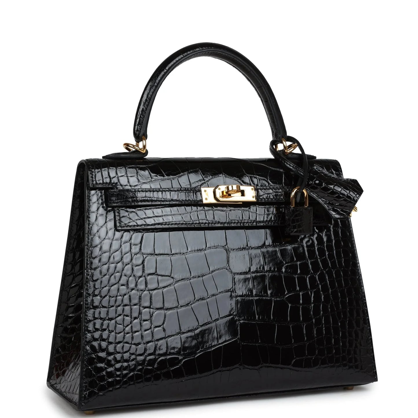 Hermès Kelly Sellier 25 Black Shiny Alligator Gold Hardware
