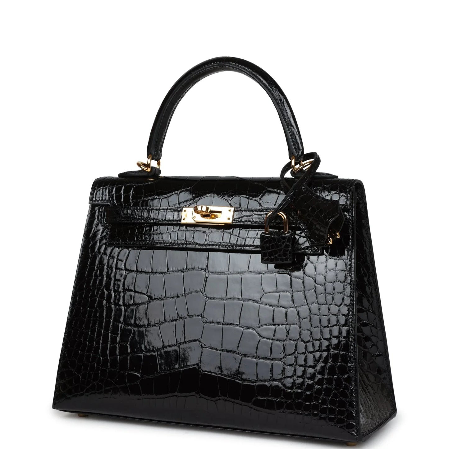Hermès Kelly Sellier 25 Black Shiny Alligator Gold Hardware