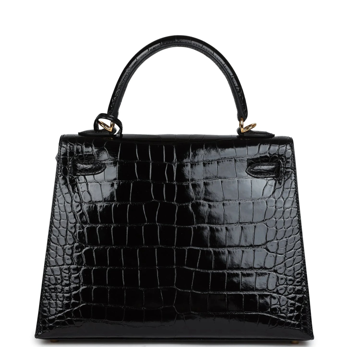 Hermès Kelly Sellier 25 Black Shiny Alligator Gold Hardware