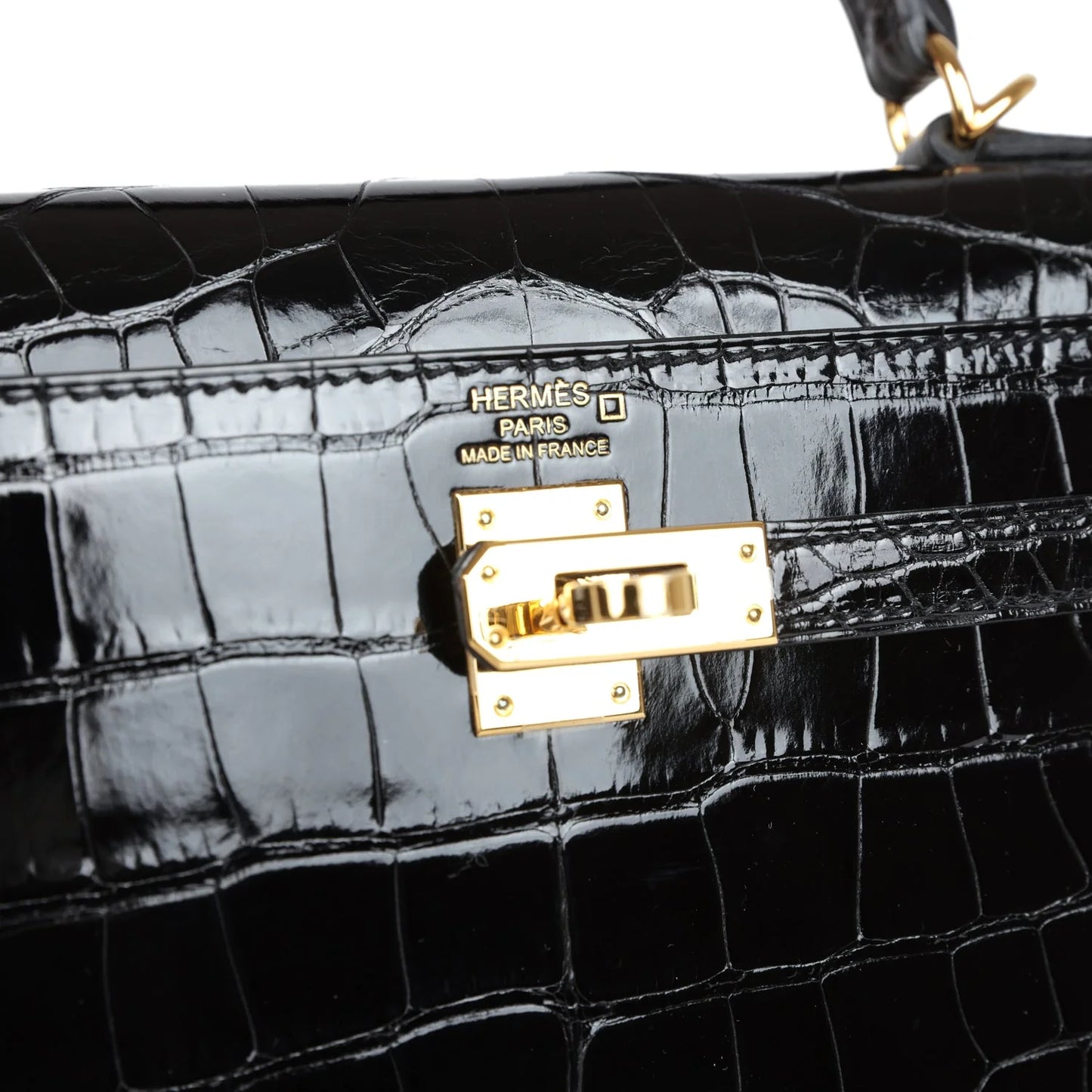 Hermès Kelly Sellier 25 Black Shiny Alligator Gold Hardware