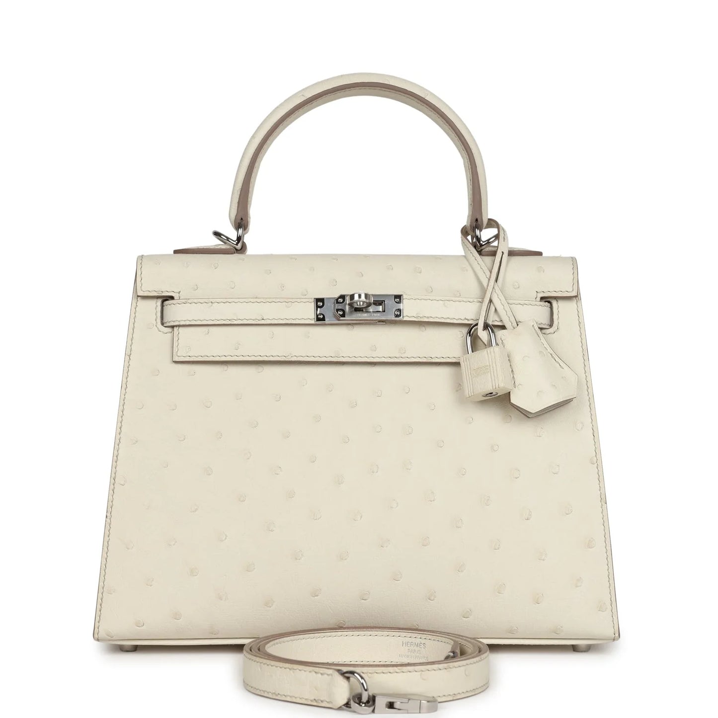 Hermès Kelly Sellier 25 Beton Ostrich Palladium Hardware