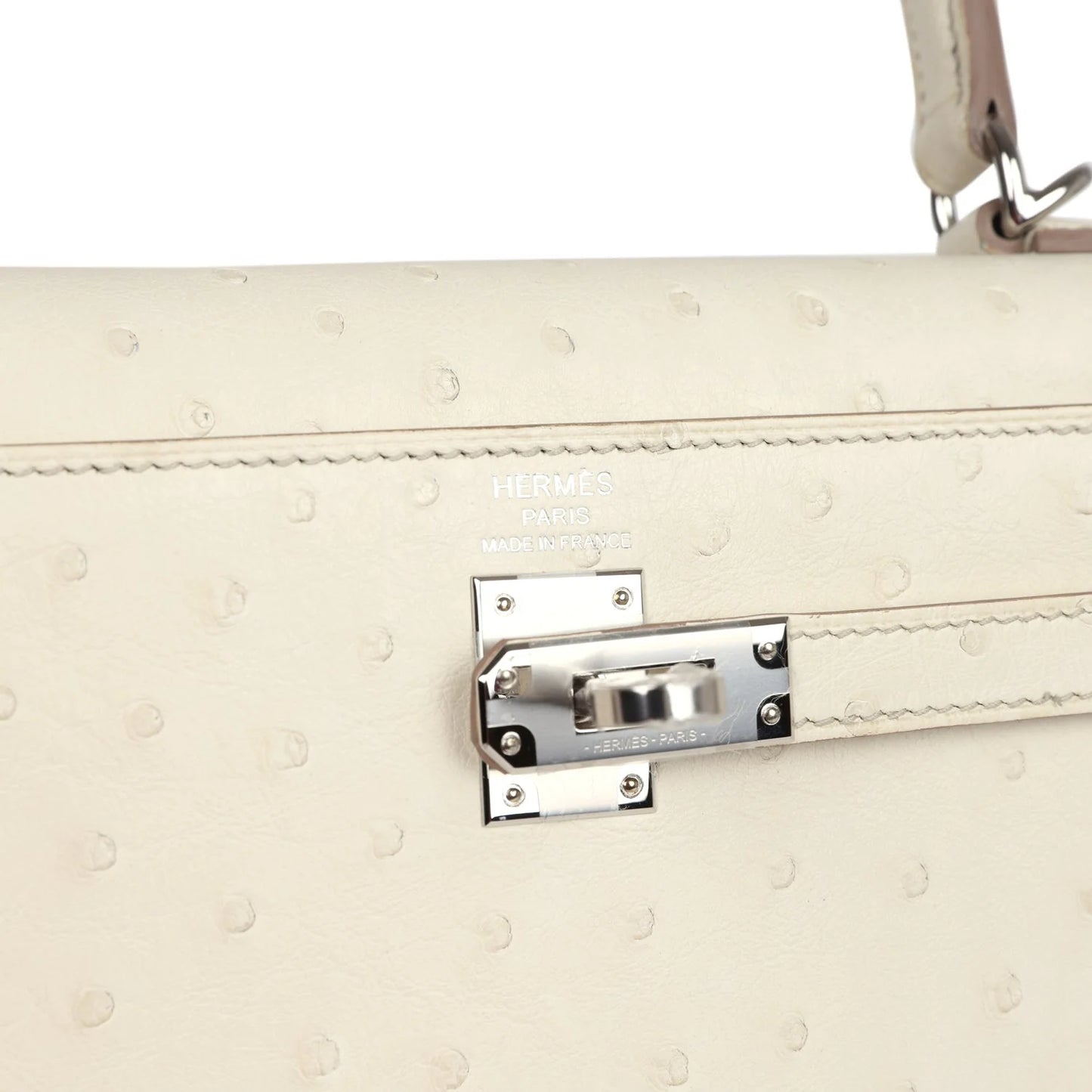 Hermès Kelly Sellier 25 Beton Ostrich Palladium Hardware