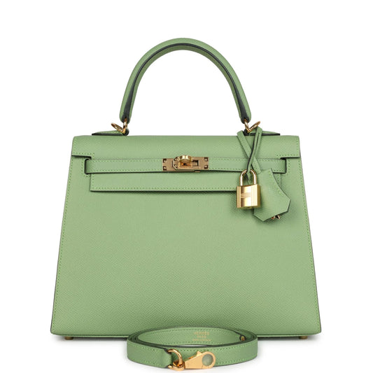 Hermès Kelly Sellier 25 Vert Criquet Epsom Gold Hardware