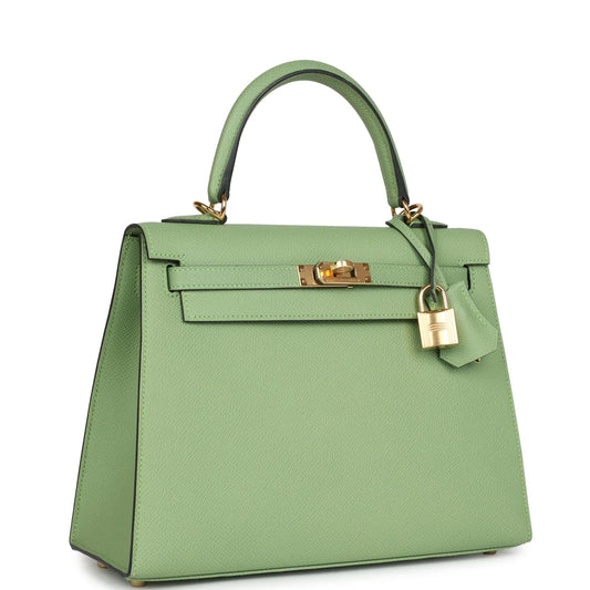 Hermès Kelly Sellier 25 Vert Criquet Epsom Gold Hardware