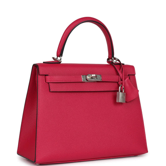 Hermès Kelly Sellier 25 Framboise Verso Epsom Palladium Hardware