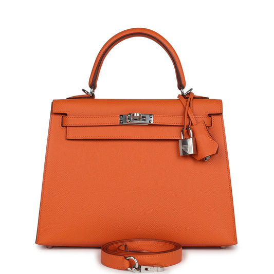 Hermès Kelly Sellier 25 Orange Epsom Palladium Hardware