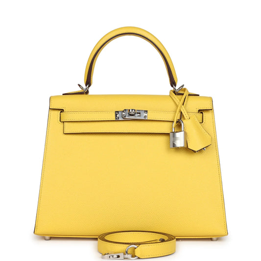 Hermès Kelly Sellier 25 Jaune De Naples Epsom Palladium Hardware