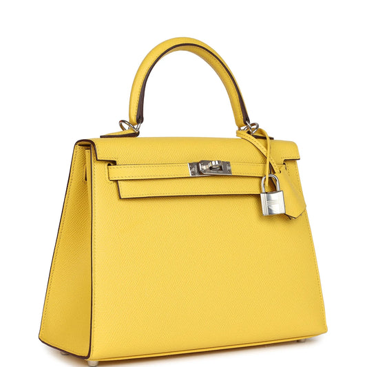 Hermès Kelly Sellier 25 Jaune De Naples Epsom Palladium Hardware