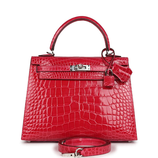 Hermès Kelly Sellier 25 Rose Extreme Shiny Alligator Palladium Hardware