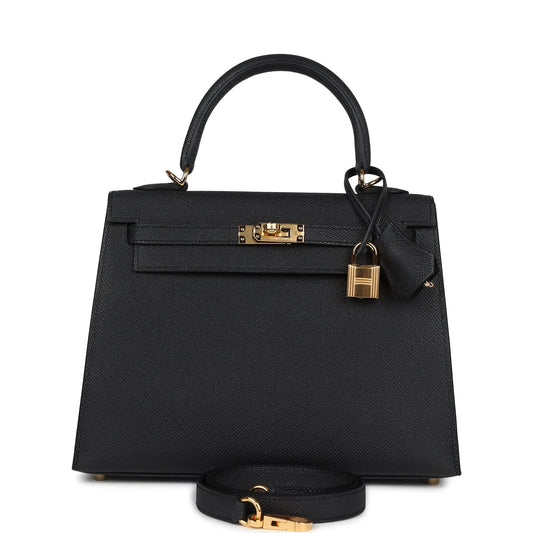Hermès Kelly Sellier 25 Black Epsom Gold Hardware