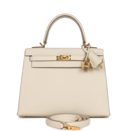 Hermès Kelly Sellier 25 Craie Epsom Gold Hardware