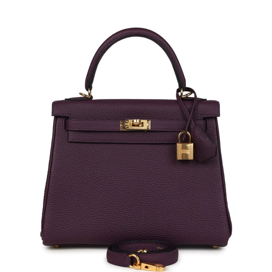 Hermès Kelly Retourne 25 Cassis Togo Gold Hardware