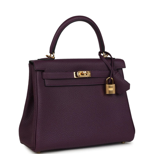 Hermès Kelly Retourne 25 Cassis Togo Gold Hardware